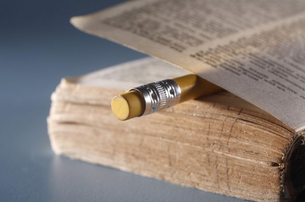 Pencil as bookmark in a dictionary